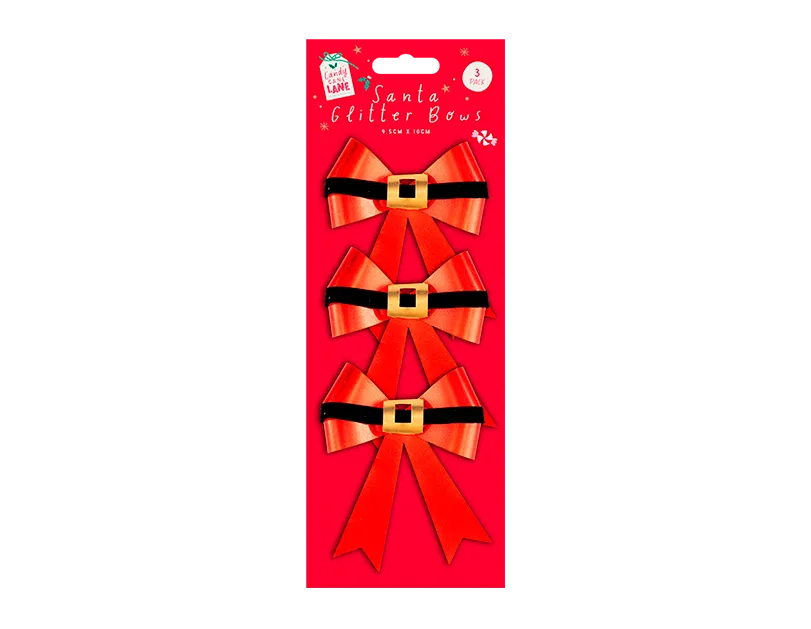 Santa Glitter Bows 3pk